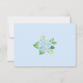 Moderne geometrische blaue Hydrangea Blumenhochzei RSVP Karte (Rückseite)