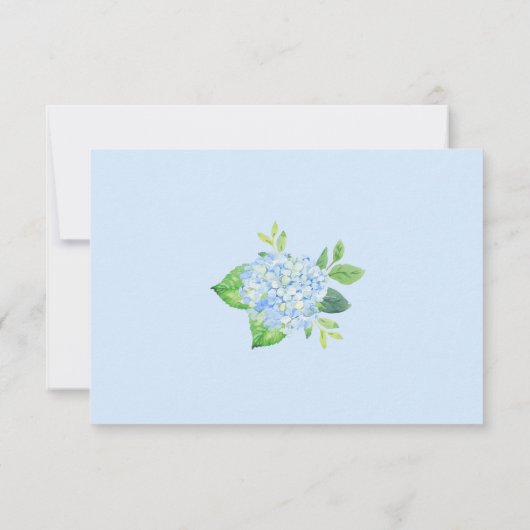 Moderne geometrische blaue Hydrangea Blumenhochzei RSVP Karte (Rückseite)
