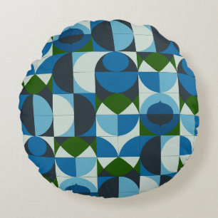 Moderne geometrische blaue und grüne Abstraktion Rundes Kissen