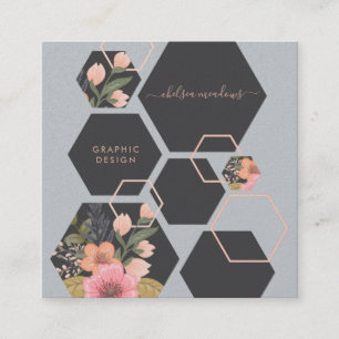 Moderne geometrische Blume   Honey Comb Square Quadratische Visitenkarte