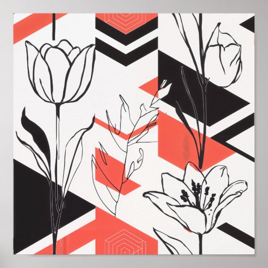 Moderne geometrische Blumengegenüberstellung Poster (Vorne)