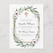 Moderne geometrische Blumenquertaufe-Einladung Postkarte (Vorderseite)