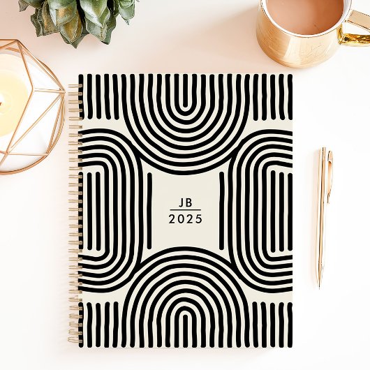 Moderne geometrische Bogenlinien 2025 Monogramm Planer