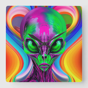 Moderne geometrische bunte Aliens Quadratische Wanduhr