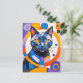 Moderne geometrische Cat Art Postkarte (Stehend Vorderseite)