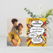 Moderne geometrische Comic-Foto-Hochzeit Einladung (Stehend Vorderseite)