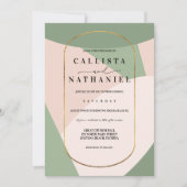 Moderne geometrische Darstellung Grüne, rosa Hochz Einladung (Vorderseite)