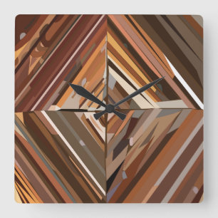 Moderne geometrische Diamant-Holz-Hintergrund Quadratische Wanduhr