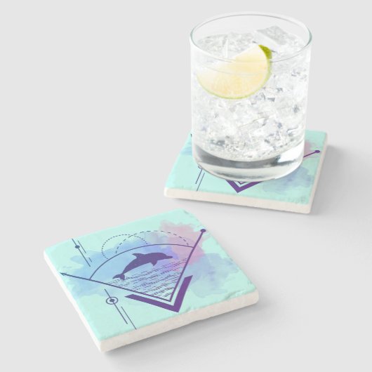 Moderne geometrische Dolphin Steinuntersetzer (Seitenansicht)