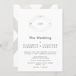 Moderne geometrische Doppelmonogramm-Hochzeit Einladung