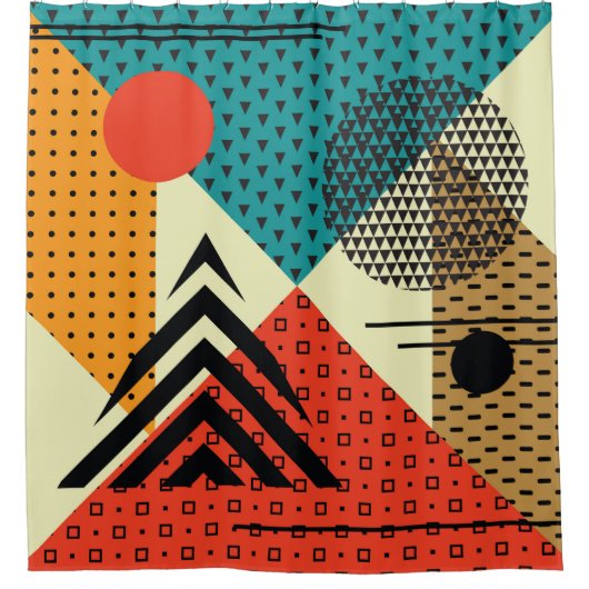 Moderne geometrische Elemente, Retro-Stil. Duschvorhang (Vorderseite)