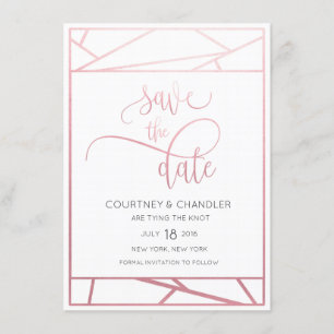 Moderne geometrische falsche Rosen-Gold-Einladung Save The Date