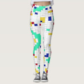 Moderne geometrische Farbblock-Gitternetz-Muster Leggings (Vorderseite)