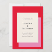 Moderne geometrische, fett rosa rote Hochzeit Save The Date (Vorderseite)