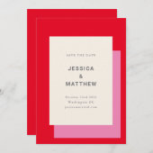 Moderne geometrische, fett rosa rote Hochzeit Save The Date (Vorne/Hinten)