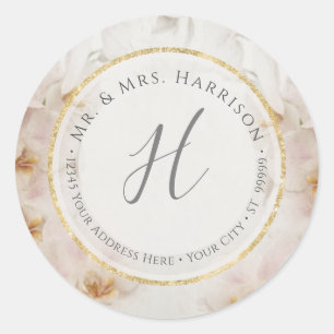 Moderne geometrische florale gold-glitzernde Adres Runder Aufkleber