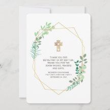 Moderne geometrische Foliage Taufe Vielen Dank