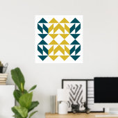 Moderne geometrische Formen Kunst in Blau und Gelb Poster (Heimbüro)