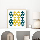 Moderne geometrische Formen Kunst in Blau und Gelb Poster<br><div class="desc">Modernes geometrisches Poster aus dem Mittelalter in Mustard Yellow und Dark Aquamarin Blue</div>