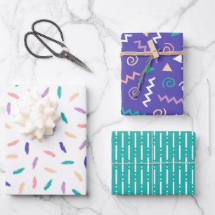 Moderne geometrische Formen Lila grün Geschenkpapier Set