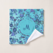 Moderne geometrische Formen mit Monogramm in blau Badhandtuch Set (Waschlappen)