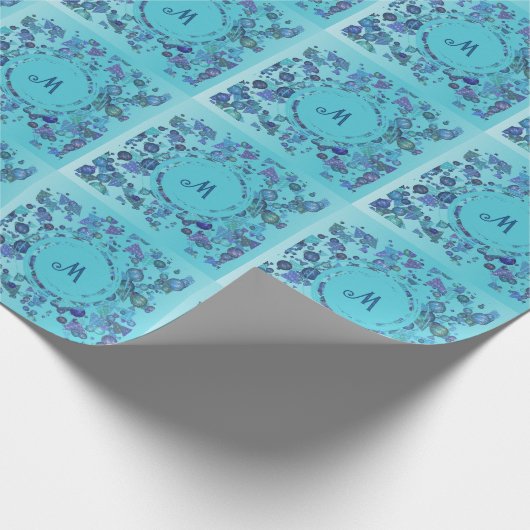 Moderne geometrische Formen mit Monogramm in blau Geschenkpapier (Ecke)