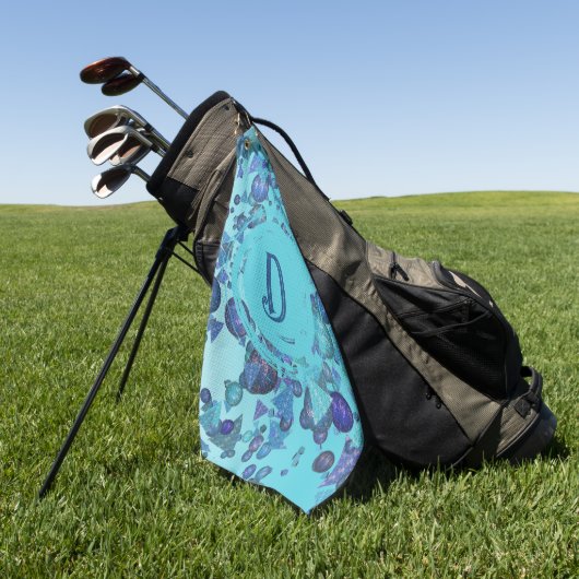 Moderne geometrische Formen mit Monogramm in blau Golfhandtuch (Gras)