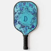 Moderne geometrische Formen mit Monogramm in blau Pickleball Schläger (Vorderseite)