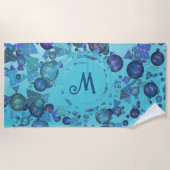 Moderne geometrische Formen mit Monogramm in blau Strandtuch (Vorderseite)