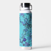 Moderne geometrische Formen mit Monogramm in blau Trinkflasche (Rückseite)