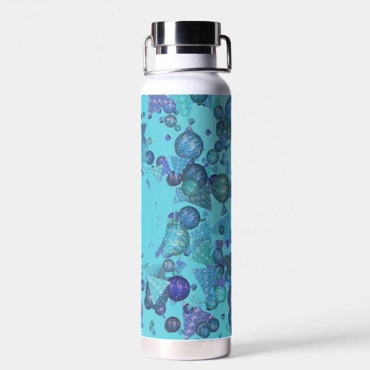 Moderne geometrische Formen mit Monogramm in blau Trinkflasche (Rückseite)