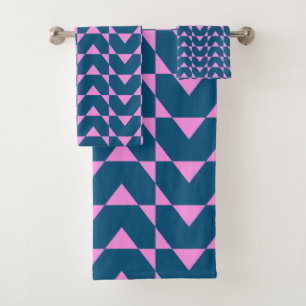 Moderne geometrische Formen Muster in Blau und Ros Badhandtuch Set