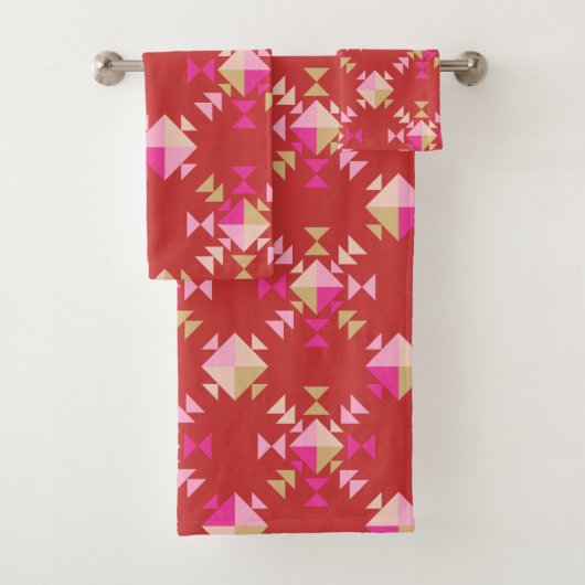 Moderne geometrische Formen Muster in hellrot Badhandtuch Set (Insitu)