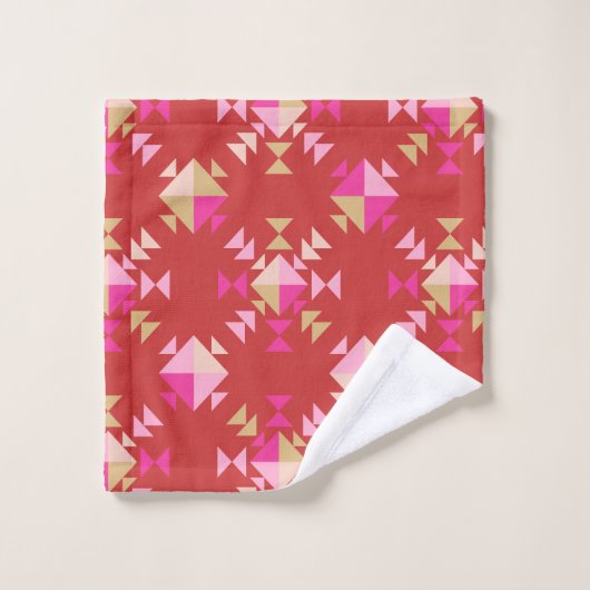 Moderne geometrische Formen Muster in hellrot Badhandtuch Set (Waschlappen)