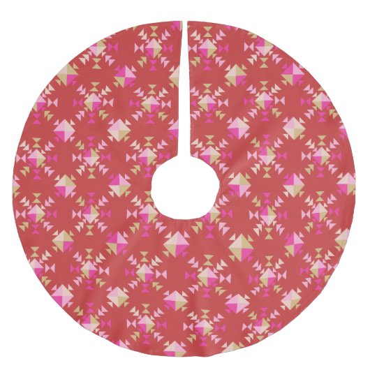 Moderne geometrische Formen Muster in hellrot Polyester Weihnachtsbaumdecke (Vorderseite)