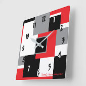 Moderne geometrische Formen Rot Schwarz-weiß Quadratische Wanduhr (Winkel)