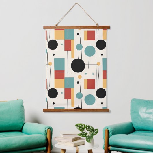 Moderne geometrische Formen Wandteppich Mit Holzrahmen (Wohnzimmer)