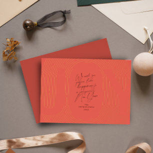 Moderne geometrische Freude Ovalbogen Rot und Gold Folien Feiertagskarte