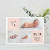 Moderne geometrische Geburtsankündigung mehrerer F Ankündigung (Stehend Vorderseite)