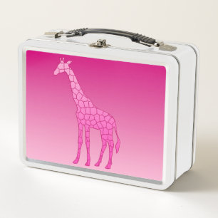 Moderne geometrische Giraffe, Fuchsia und Hellrosa Metall Lunch Box