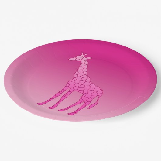 Moderne geometrische Giraffe, Fuchsia und Light Pi Pappteller (Schrägansicht)