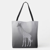 Moderne geometrische Giraffe, Silbergrau/Grau Tasche (Rückseite)