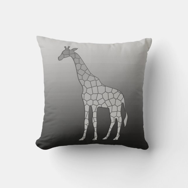 Moderne geometrische Giraffe, silbernes Grau/Grau Kissen (Vorderseite)