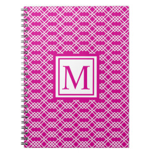 Moderne geometrische Gitter-Monogramm Himbeerrosa Notizblock