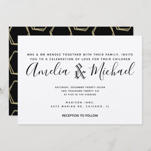 Moderne geometrische Gold- und Black Wedding Kraft Einladung (Vorne/Hinten)
