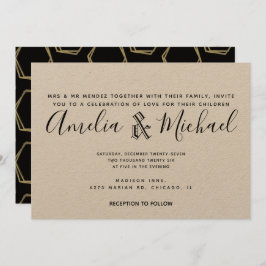 Moderne geometrische Gold- und Black Wedding Kraft Einladung