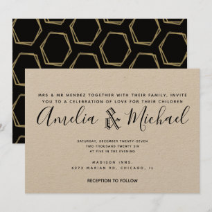 Moderne geometrische Gold- und schwarze Hochzeits- Einladung