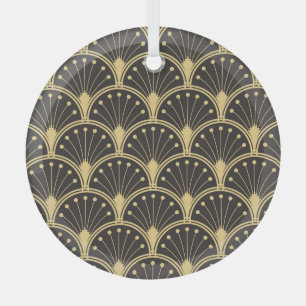 Moderne geometrische goldene Fliesen Ornament Aus Glas