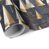 Moderne geometrische Goldene Weihnachtsbäume Geschenkpapier (Rolleneckpunkt)