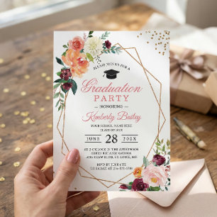 Moderne geometrische Goldrahmen Chic Floral Absolv Einladung